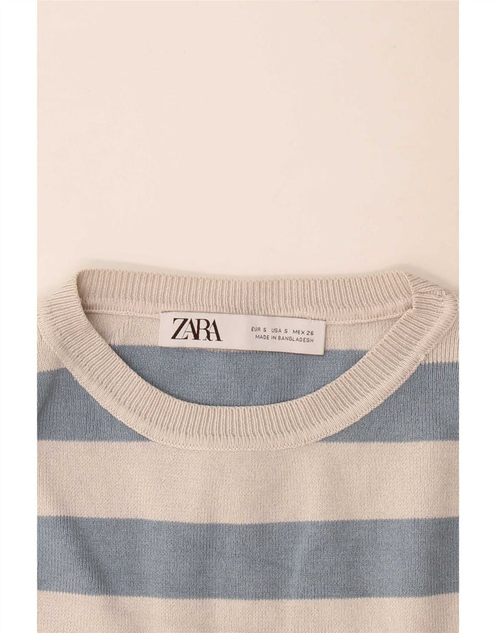 Zara Womens Crop Vest Top UK 8 Small Blue Striped