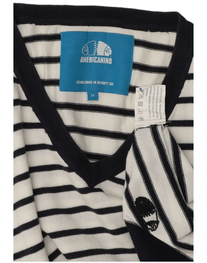 Americanino Herre V-hals sweater Medium hvid stribet bomuld