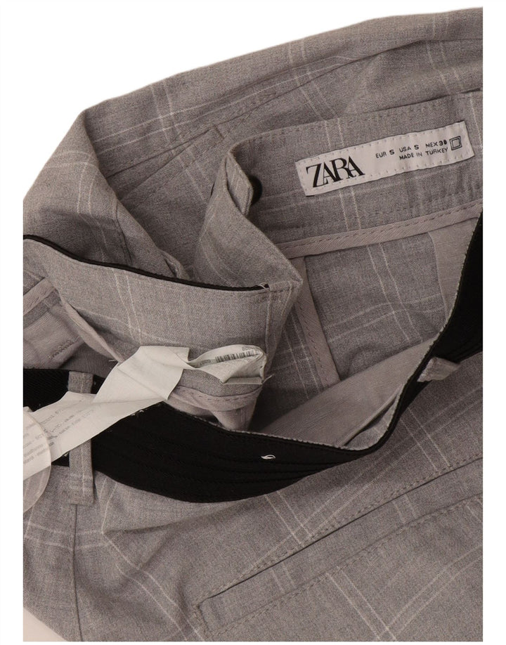 ZARA Slim Chino-bukser til mænd Small W30 L29 Grå ternet polyester