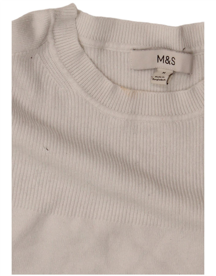 Marks & Spencer dametrøjetrøje med rund hals DK 14 Medium hvid viskose