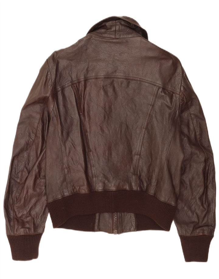 Vintage dame bomber læderjakke IT 48 XL brunt læder