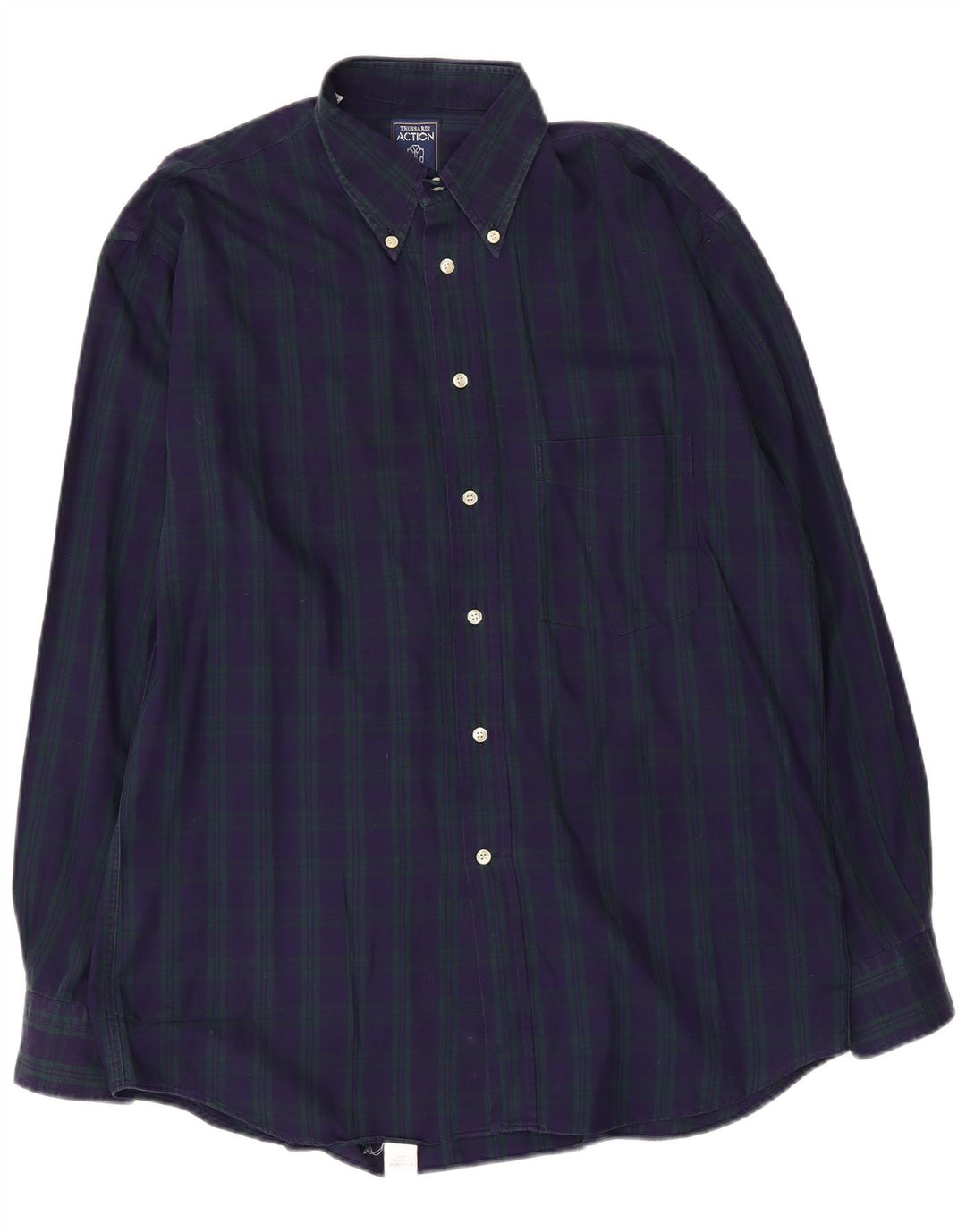 Trussardi herre flannel skjorte str. 41 Large marineblå ternet bomuld
