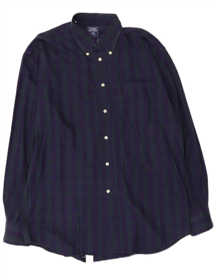 Trussardi herre flannel skjorte str. 41 Large marineblå ternet bomuld