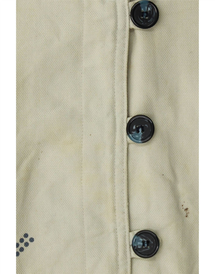 Vintage Dame Langærmet Bluse Top UK 12/14 Medium Off White stribet