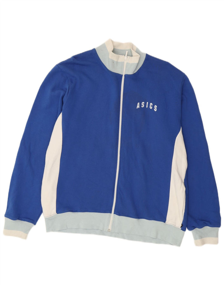 ASICS Mens Tracksuit Top Jacket XL Blue Colourblock Cotton