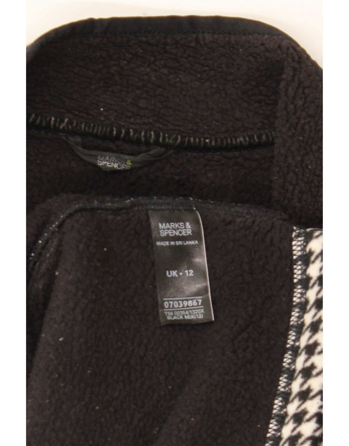 Marks & Spencer Sherpa Fleecejakke til kvinder UK 12 Medium Black Houndstooth