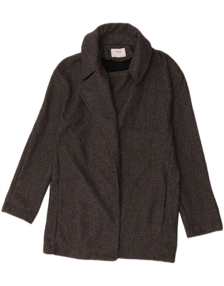 Zara Womens Oversized Overfrakke UK 10 Small Grå Polyester