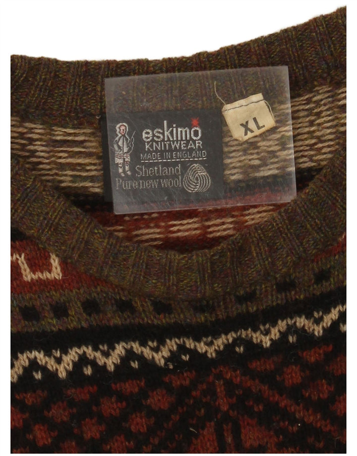 ESKIMO Dame sweater med rund hals, UK 18 XL Brown Fair Isle New Wool