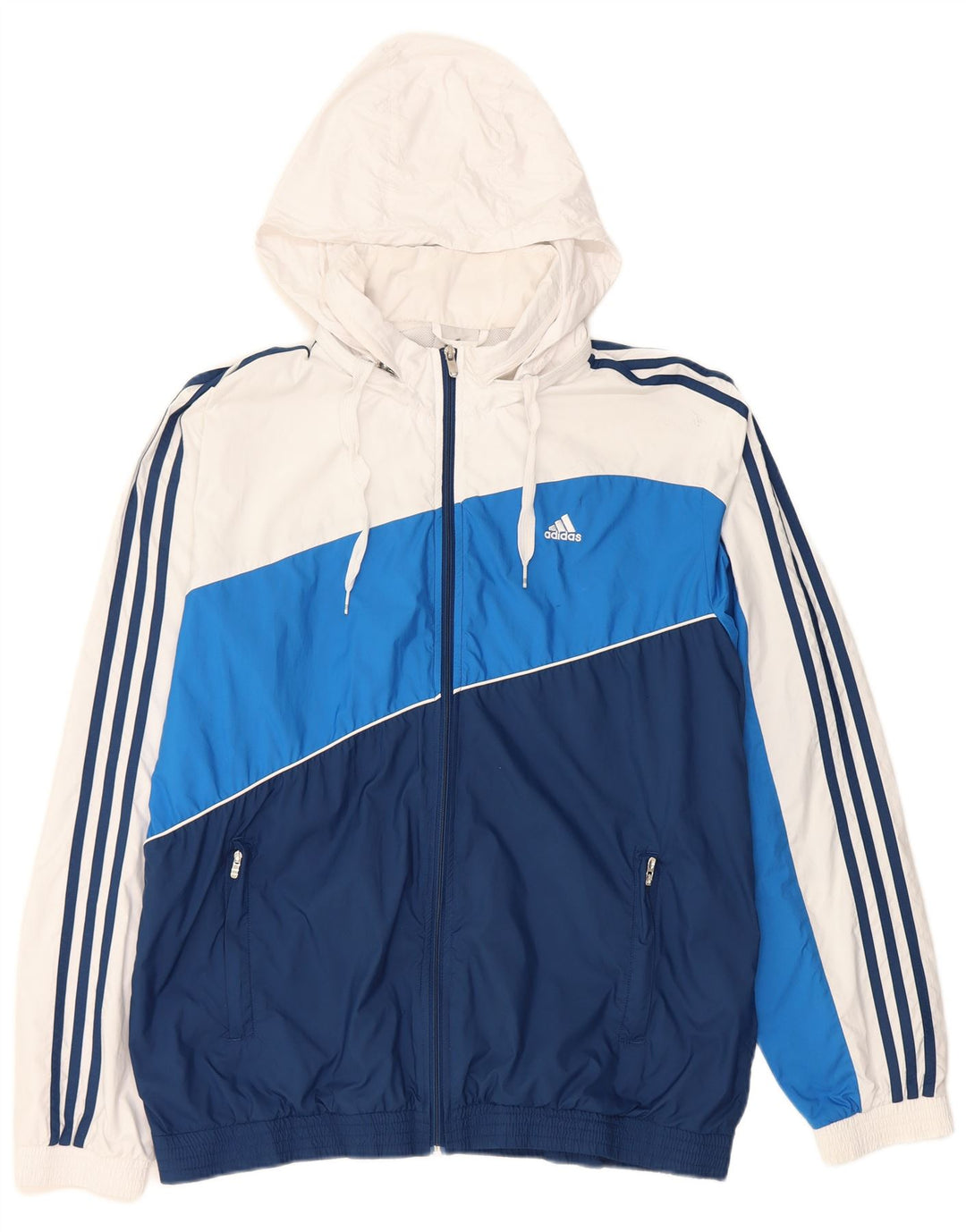 Adidas Regnjakke med hætte til mænd UK 40 Large Navy Blue Colourblock Polyester