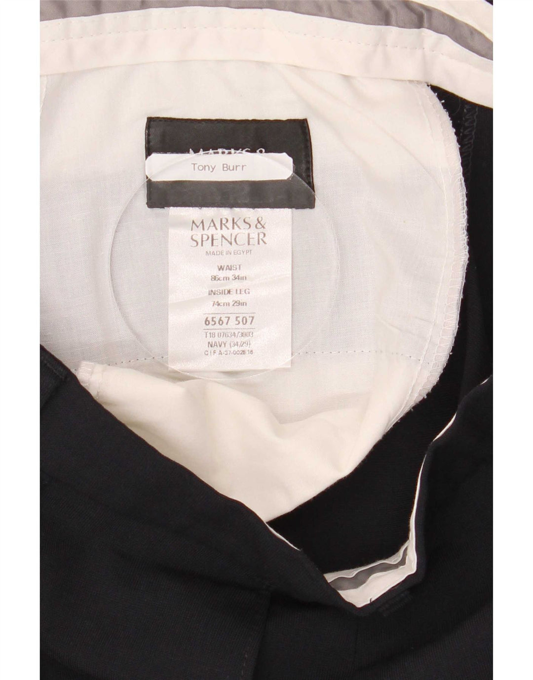 Marks & Spencer Herre Pegged Suit Bukser W34 L29 Navy Blue Polyester