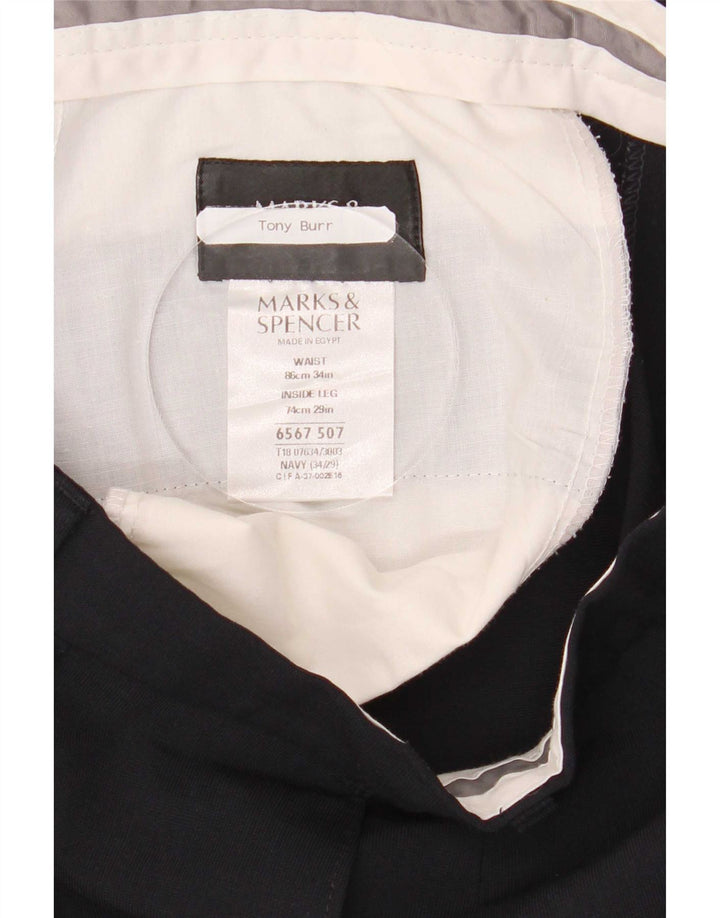 Marks & Spencer Herre Pegged Suit Bukser W34 L29 Navy Blue Polyester