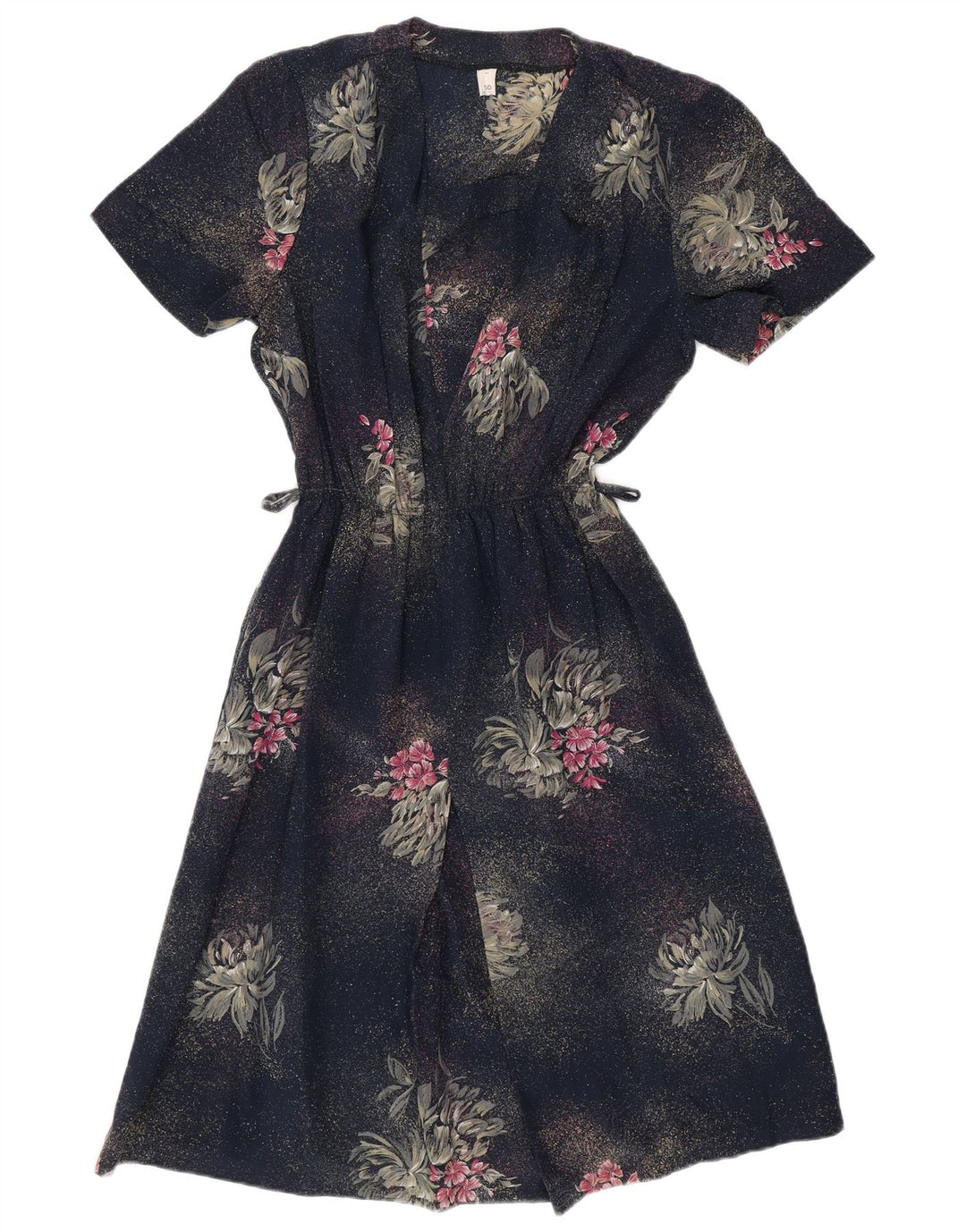 VINTAGE Dame 2-delt sæt IT 50 XL Navy Blue Floral Polyester