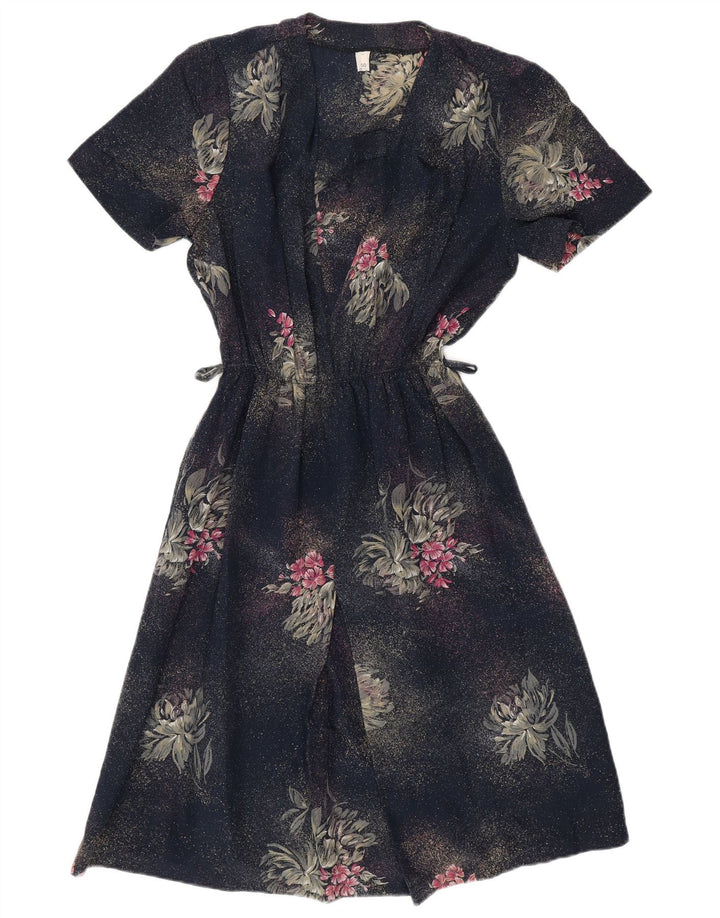 VINTAGE Dame 2-delt sæt IT 50 XL Navy Blue Floral Polyester