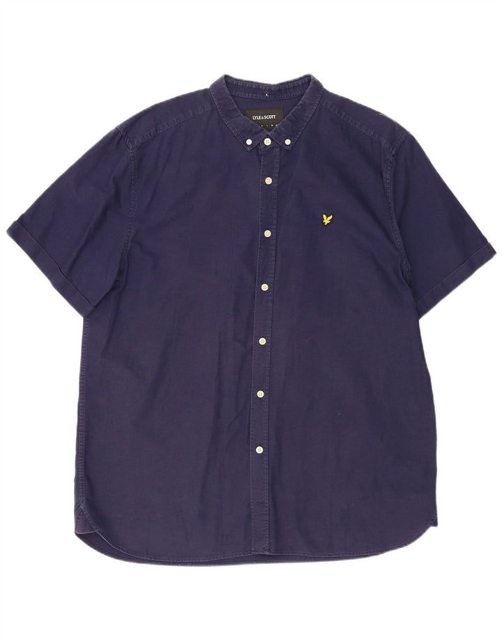 Lyle & Scott kortærmet herreskjorte 2XL marineblå bomuld