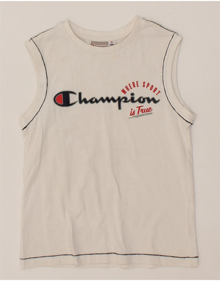 CHAMPION Boys Graphic Vest Top 7-8 Years Small White Vintage Champion and Second-Hand Champion from Messina Hembry 