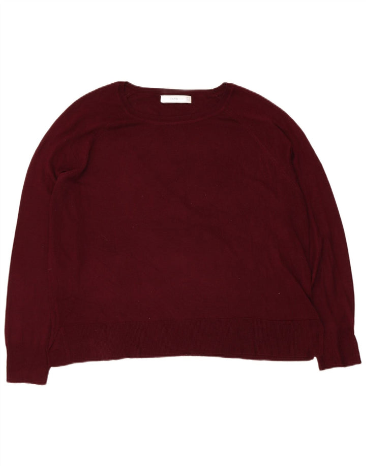Zara Dame Boat Neck Jumper Sweater UK 14 Medium Burgundy