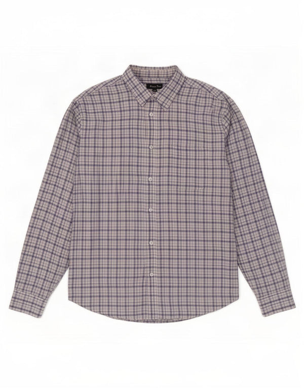 James Pringle Mens Flannel Shirt Large Blue Check Polyester
