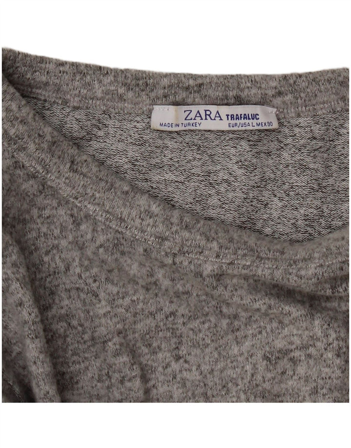 Zara Dame Crop Top Langærmet UK 14 Stor Grå