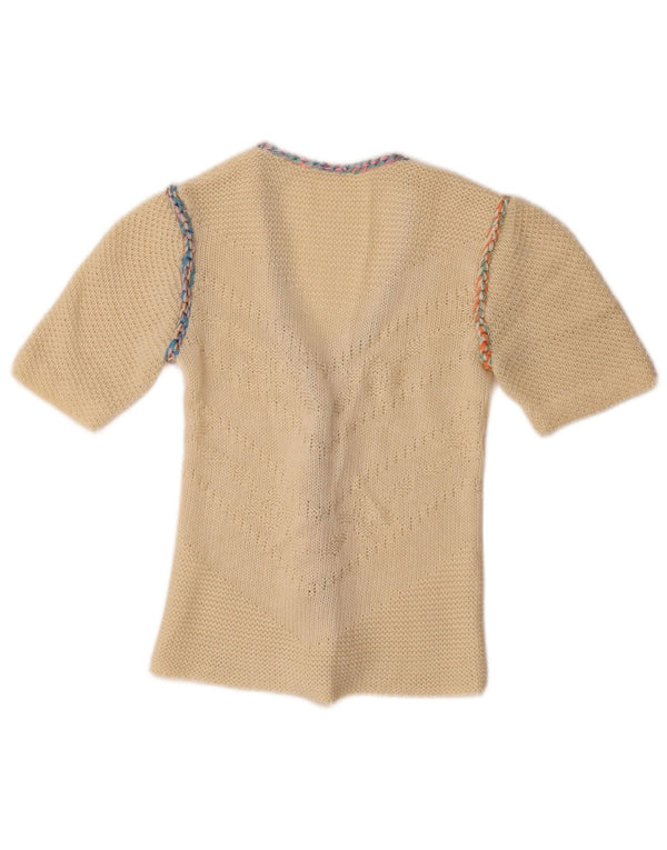 Vintage kortærmet cardigan sweater til kvinder UK 4 XS Off White