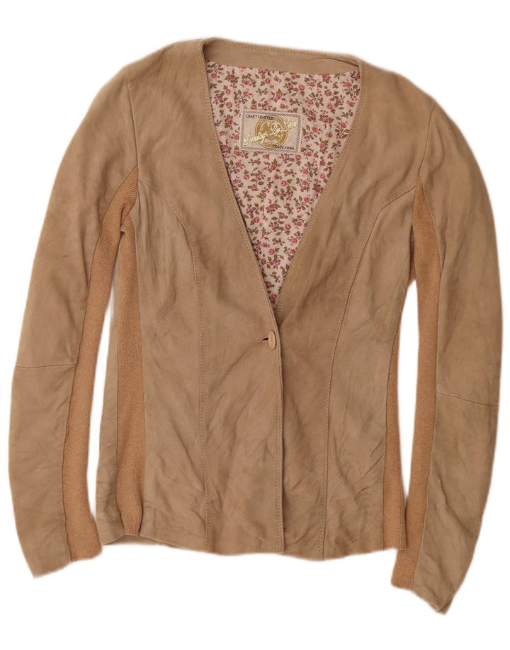 Varemærke Dame 1-knap Ruskind Blazer Jacket UK 10 Small Beige Colourblock
