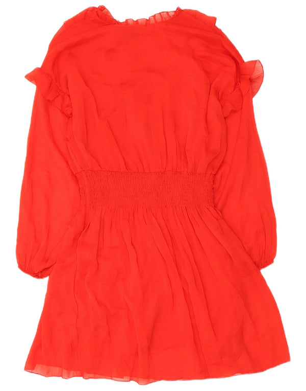 Zara Womens Long Sleeve Ruffle Front A-Line Dress UK 18 XL Red Polyester
