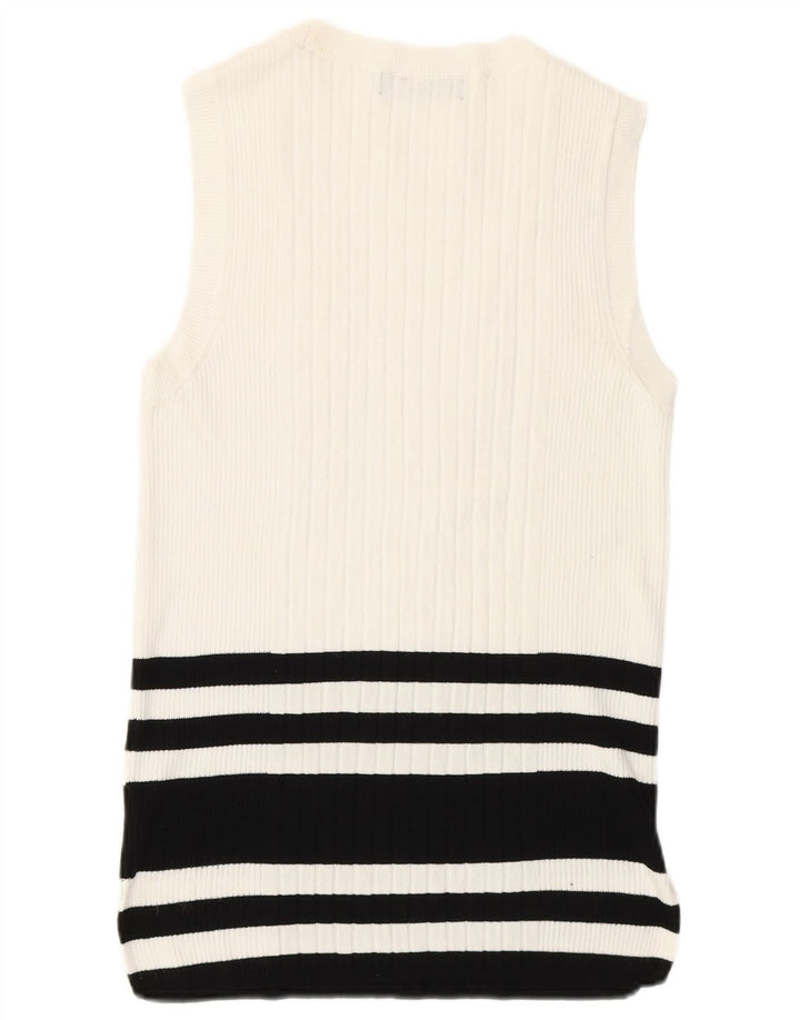 Marks & Spencer Damevest Tank Top UK 12 Medium White Striped Viscose