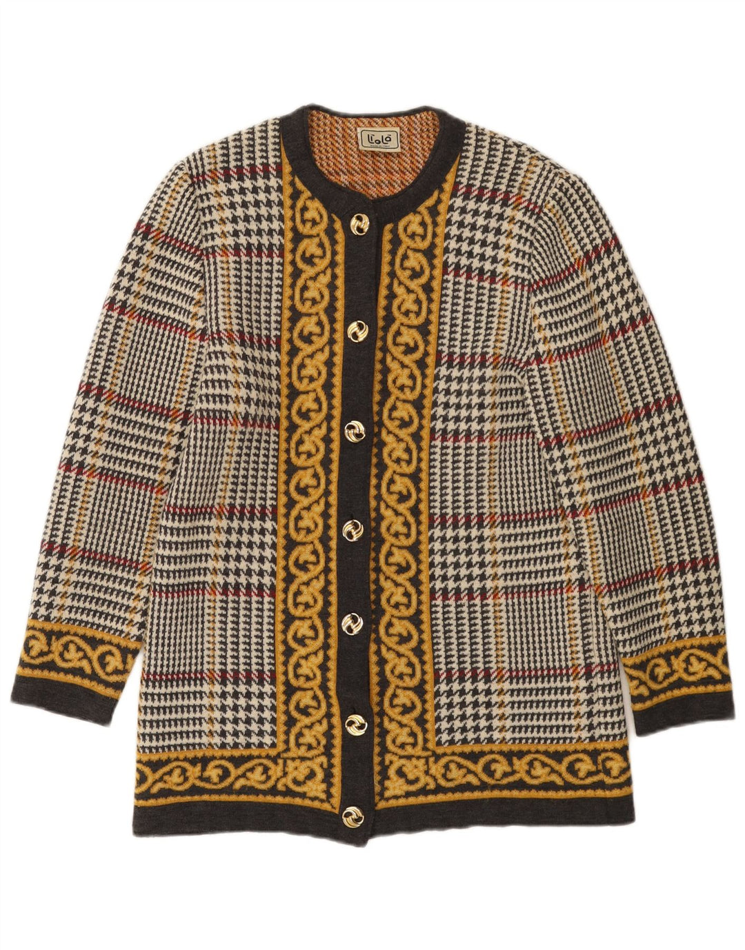 Liola Dame Cardigan Sweater UK 12 Medium Flerfarvet Houndstooth Uld