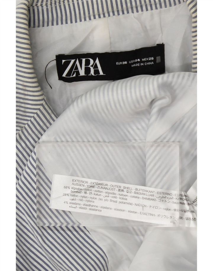 Zara Dame 1 Knap Blazer Jakke EU 36 Lille Blå Nålestribet Bomuld