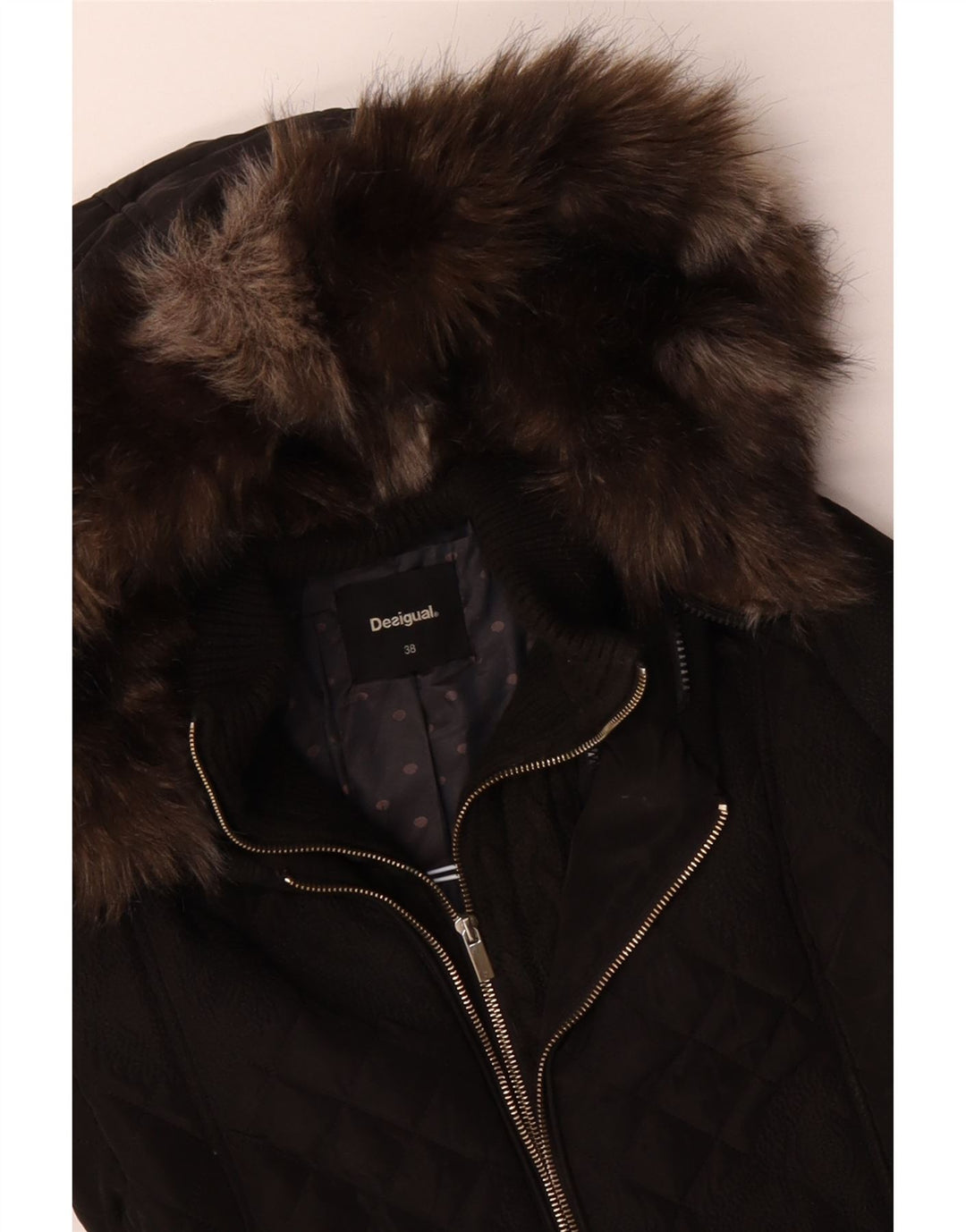 DESIGUAL Dame Hætte vatteret jakke EU 38 Medium Sort Paisley