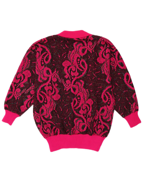 Vintage Dame V-hals sweater UK 16 Large Pink Paisley Polyacrylic