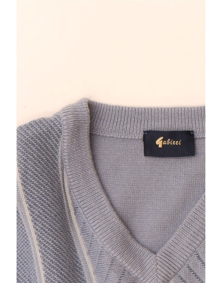 Gabicci Herre V-hals sweater Medium blå stribet uld