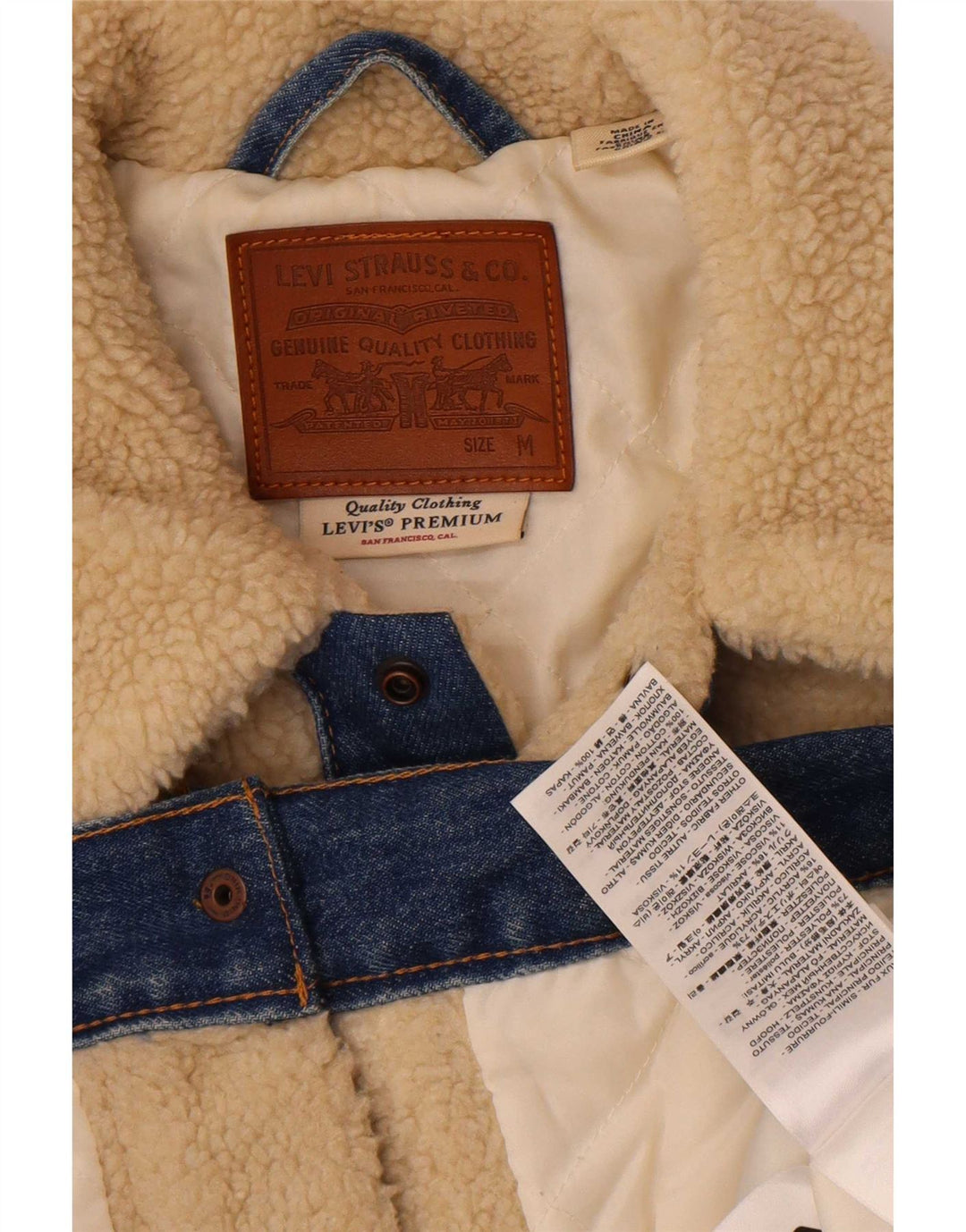 Levi's Herre Teddy Bear Fleecejakke UK 38 Medium Off White Colourblock