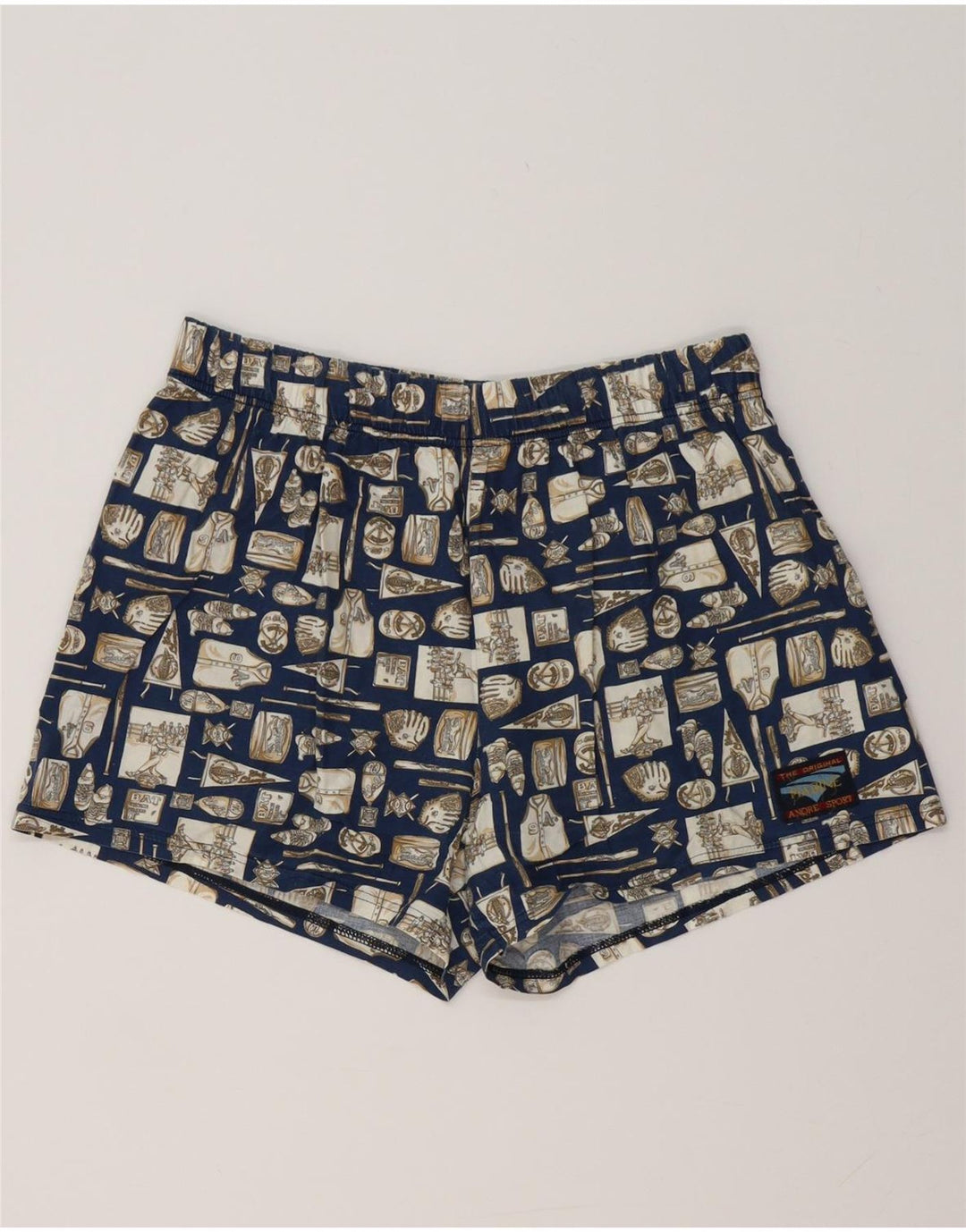 VINTAGE Badeshorts til mænd store marineblå geometriske