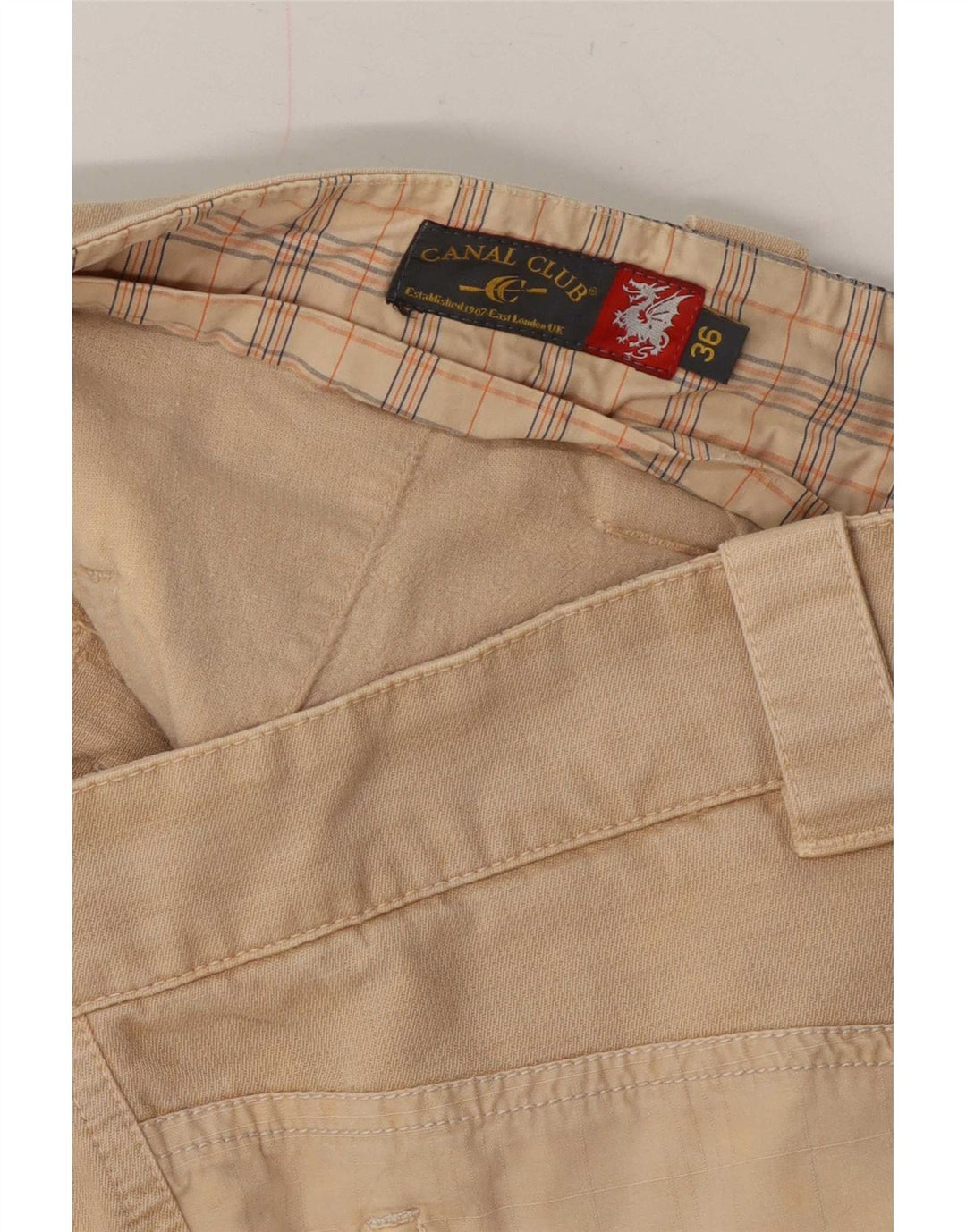 Vintage Herre grafiske Chino Shorts W36 Large Beige