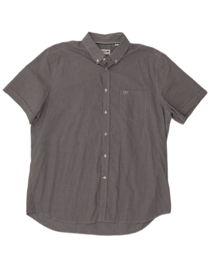 LACOSTE Kortærmet Herreskjorte Størrelse 44 17 1/2 XL Sort Gingham