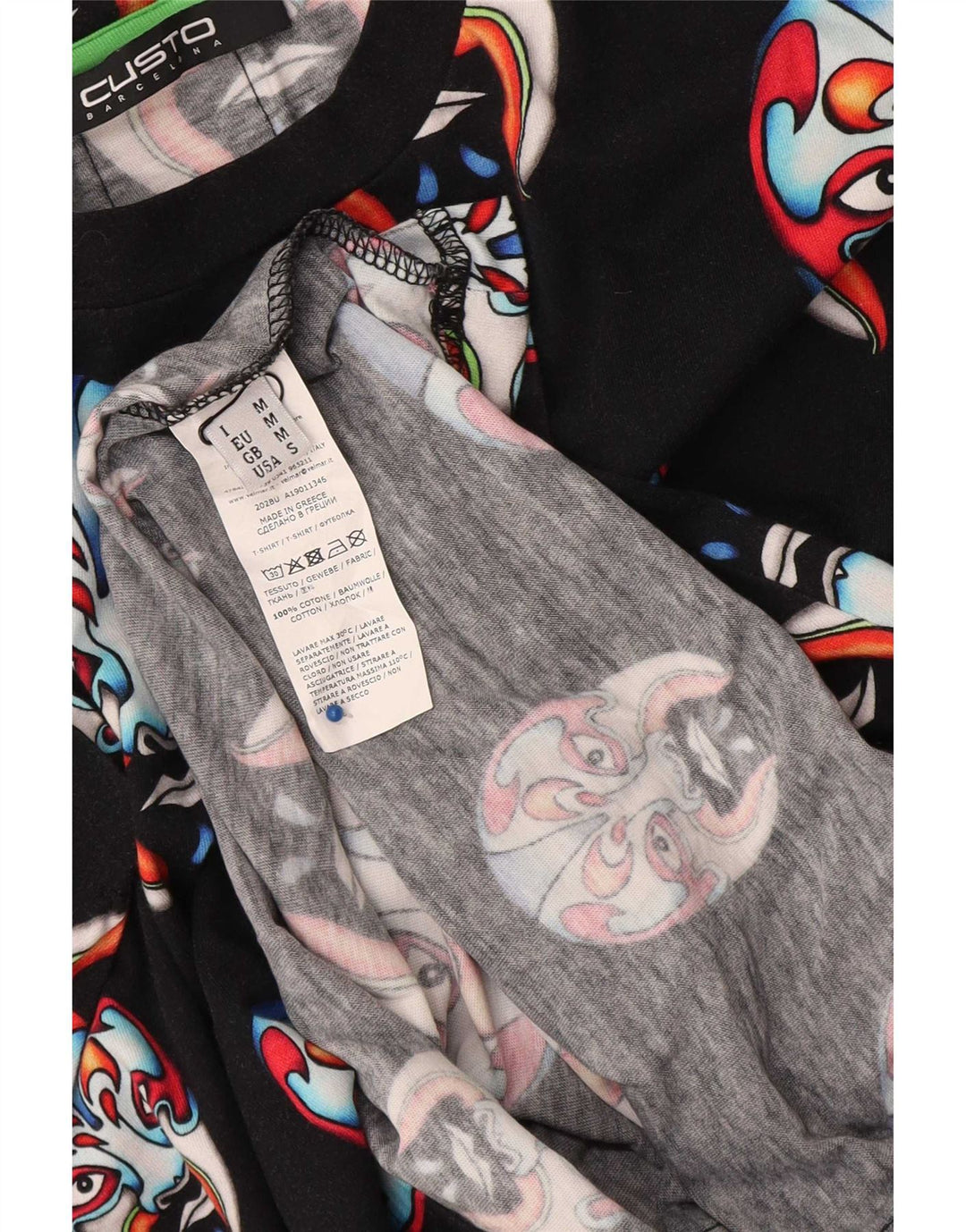 Custo Barcelona Herre Grafisk T-Shirt Top Medium Sort Bomuld