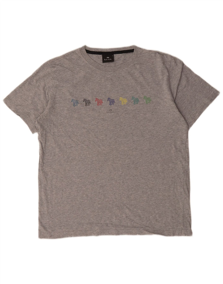 Paul Smith Grafisk T-shirt top til kvinder UK 14 mellemgrå bomuld
