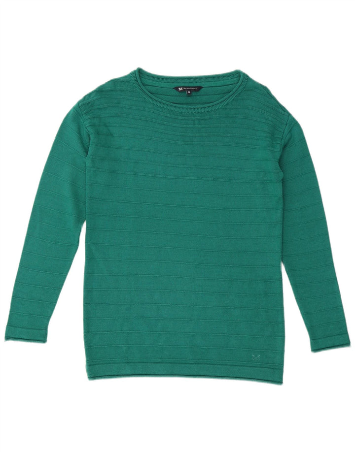 CREW TØJ Dame Boat Neck Jumper Sweater UK 12 Medium Green Bomuld