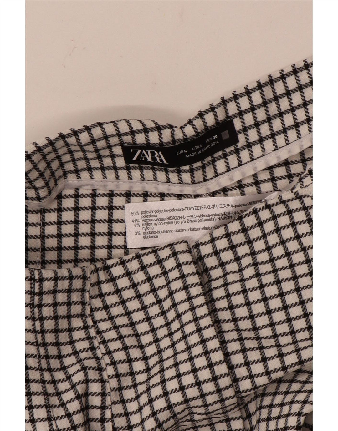 Zara koniske chinosbukser til kvinder store W30 L27 hvid ternet polyester