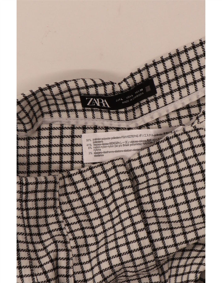 Zara koniske chinosbukser til kvinder store W30 L27 hvid ternet polyester