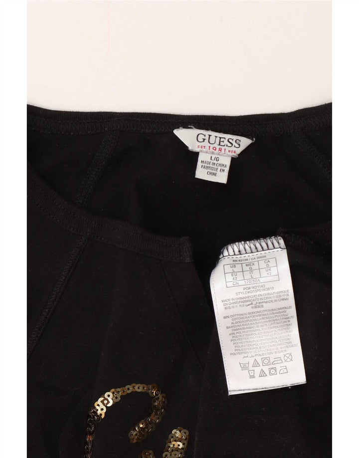 Guess Dame Grafisk Top Langærmet UK 12 Medium Sort Bomuld