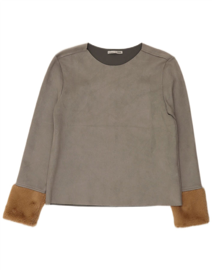 Zara Dame Bluse Top UK 10 Small Grey Colourblock