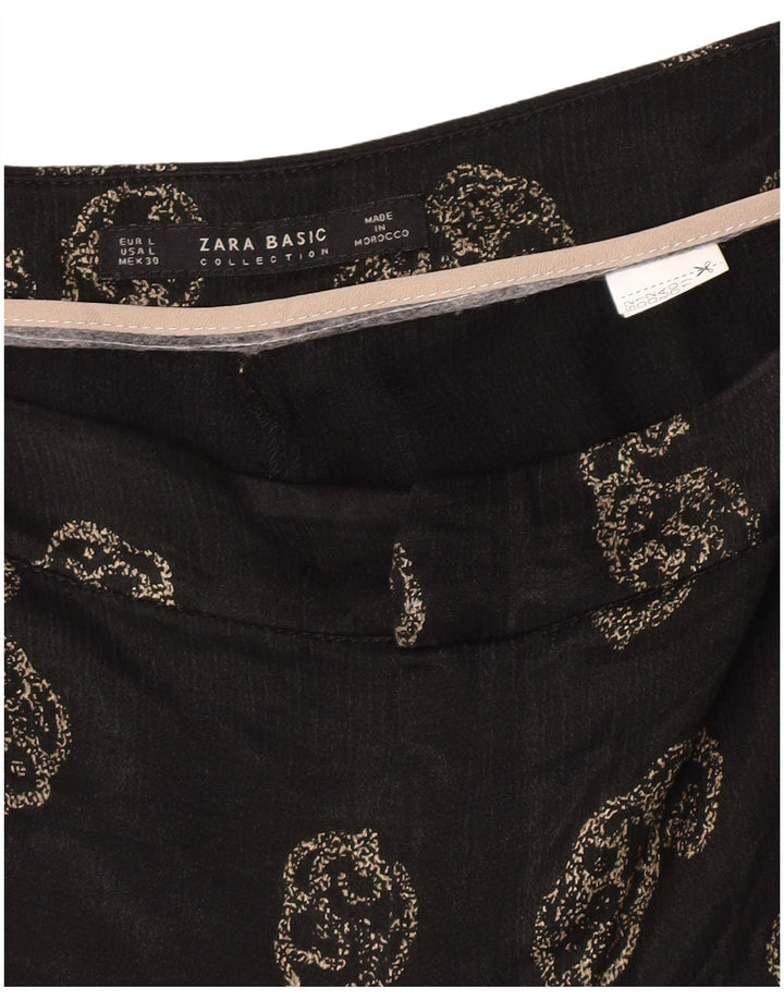 Zara Womens Cropped Trousers Large W30 L24 Black Paisley