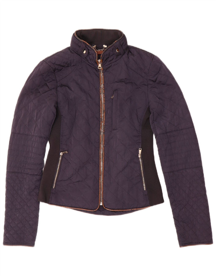 Zara Quiltet jakke til kvinder UK 6 XS Marineblå