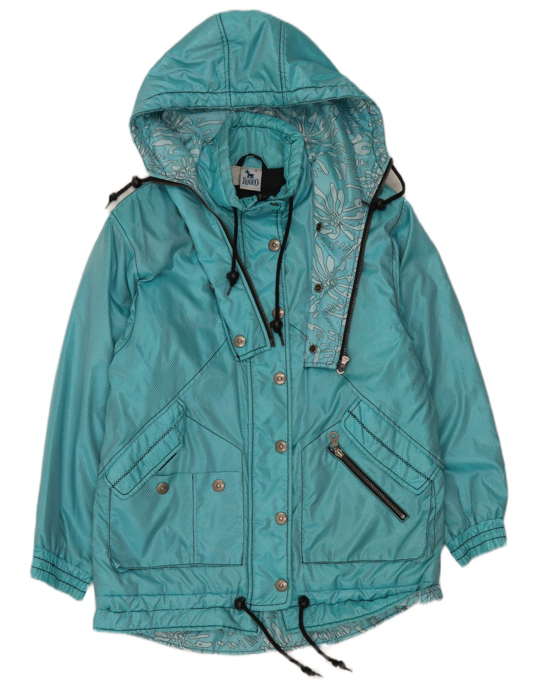 Rodeo Dame Hætte Oversized Windbreaker Frakke IT 36 XS Blå