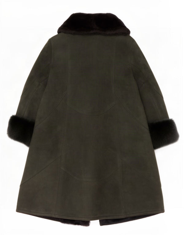 Mazzi Womens Relaxed Fit Shearling Coat IT 44 Medium Green Colourblock
