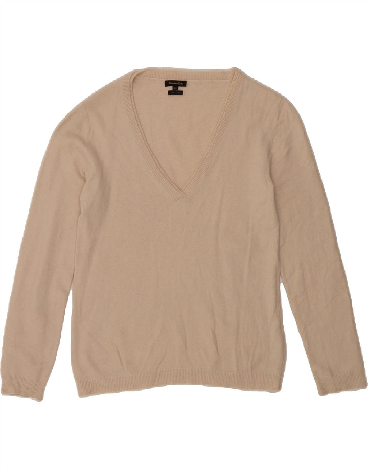 MASSIMO DUTTI Womens V-Neck Jumper Sweater UK 14 Large Beige Polyamide Vintage Massimo Dutti and Second-Hand Massimo Dutti from Messina Hembry 