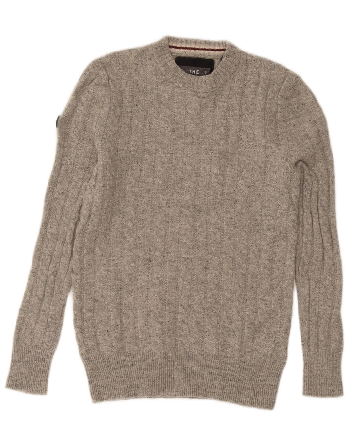 Superdry Sweater med rund hals til kvinder UK 10 Lille grå uld