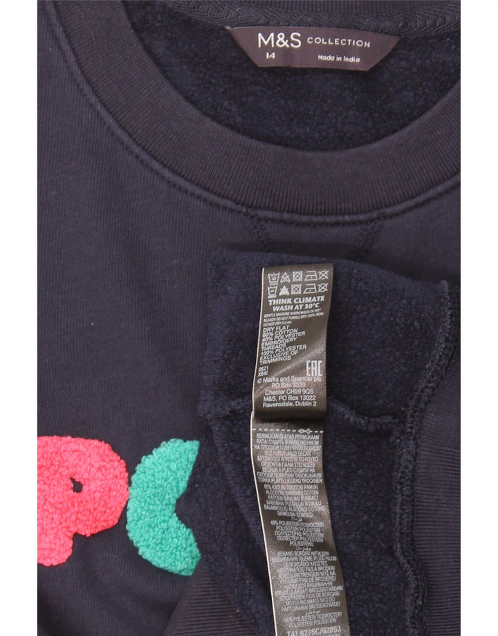 Marks & Spencer Dame Grafisk Sweatshirt Jumper UK 14 Large Navy Blue