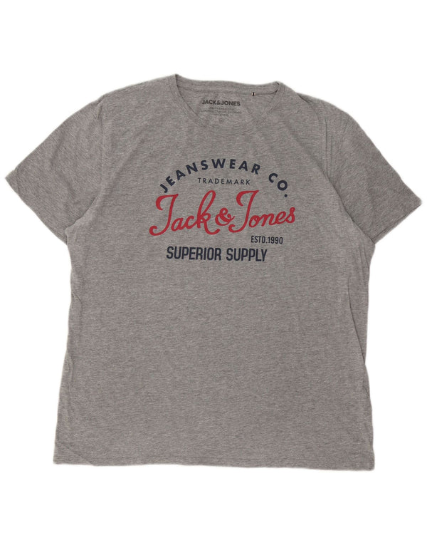 Jack & Jones Herre grafisk T-shirt Top 2XL Grå Flecked Bomuld